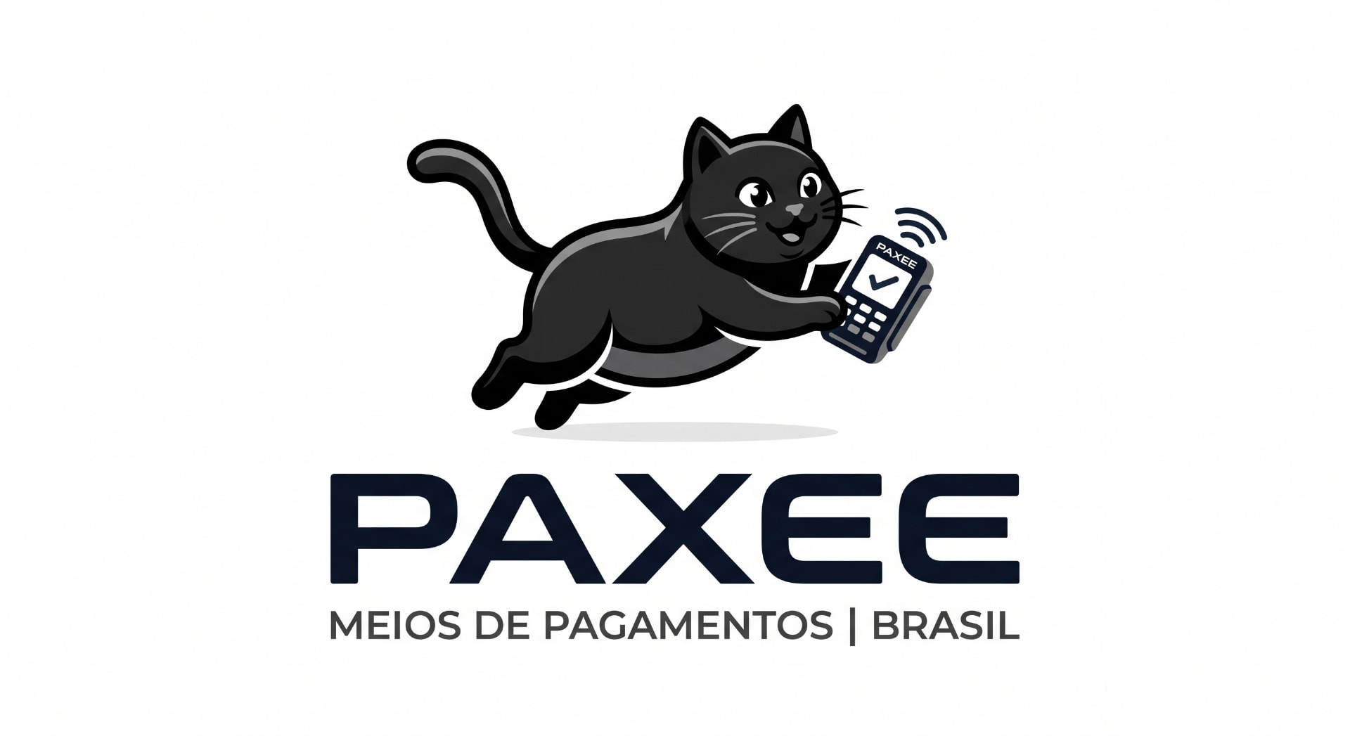 Mascote Paxee segurando uma maquininha